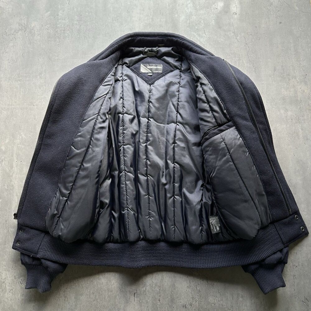 Vintage Members Only Mens Wool Bomber Jacket Sz 40 Medium Navy Blue Quilted 90s - Picture 5 of 14